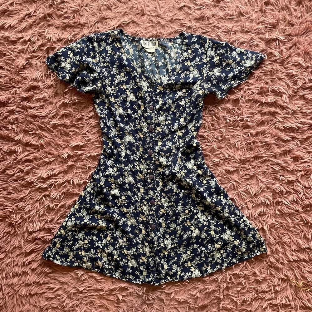 VTG ⏰ BYER TOO! blue floral button up dress